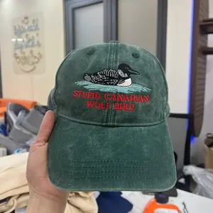 Embroidered Stupid Canadian Wolf Bird Baseball Cap, Funny Loon Dad Hat Adjustable Vintage Style Hockey Fan Gift