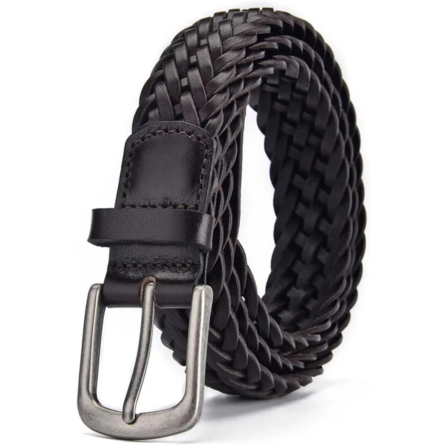1 Pcs Black Men Cowhide Woven Buckle Layer Hollow Hand Woven Couple Personalized Student Jeans Belt