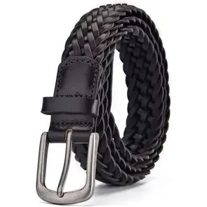 1 Pcs Black Men Cowhide Woven Buckle Layer Hollow Hand Woven Couple Personalized Student Jeans Belt