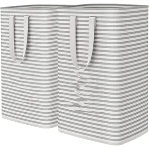 2 Pack Laundry Basket 80L Each, Collapsible Clothes Hamper with Reinforced Handles, Freestanding Waterproof Design for Bedroom and Laundry Room, Grey 160L Total