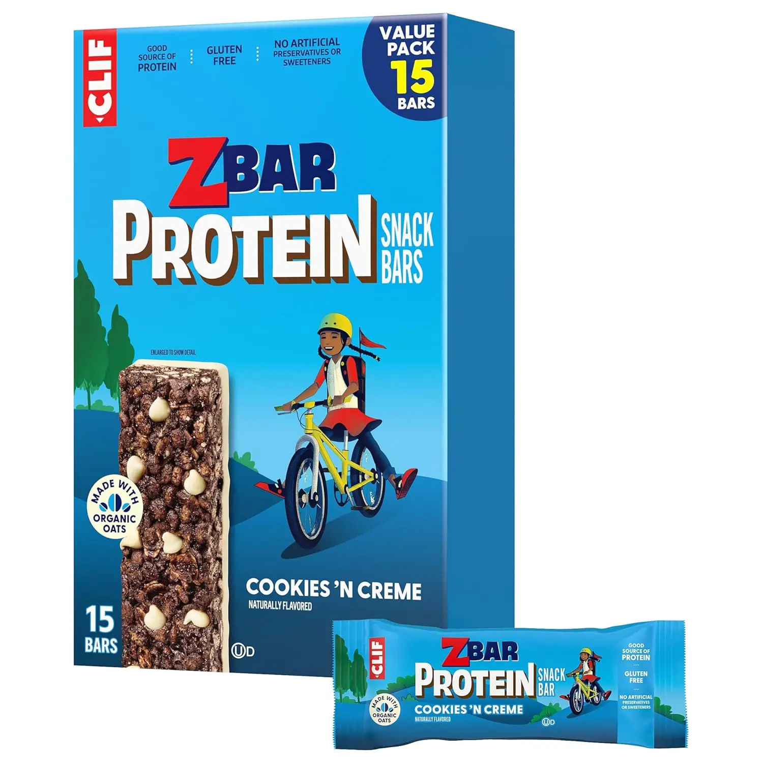 Cookies 'N Creme - Snack Bars - Made with Organic Oats - Non-GMO - 5g Protein - Gluten Free Protein Bars - Snacks for Kids (15 Pack)