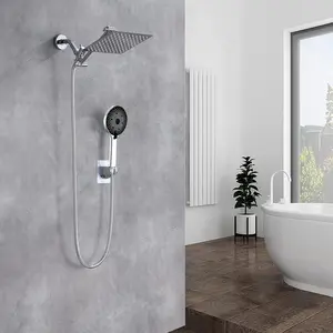 Shower Head,8”Rain Shower Head with Handheld Spray Combo with 11'' Angle Adjustable Extension Arm/Flow Regulator/Shower System,High Pressure Rainfall Shower Head Bathroom,Chrome