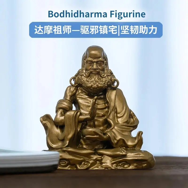 Handcrafted Brass Standing Bodhidharma Statue - Buddhism, Vintage Style, 6.5 cm Tall, 3.9 cm Depth, Anti-Oxidation, Durable Simple Religious Home Decor, Guardian of Inner Strength & Wisdom, Ideal for Study & Meditation