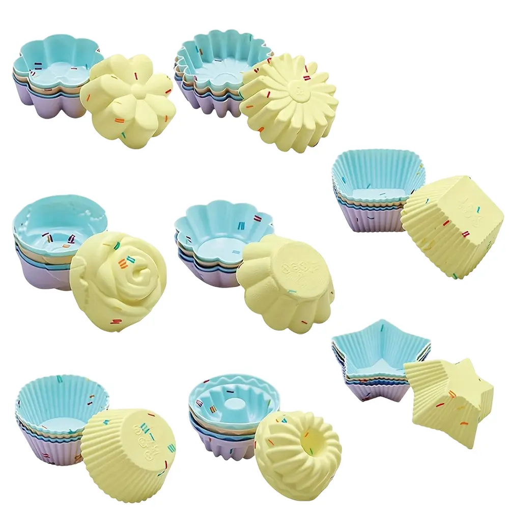 40 pcs mini silicone baking mold set, suitable for making mini cupcakes, pudding, jelly, chocolate, can be used in ovens and freezing, reusable, non stick, high temperature resistant, easy to clean
