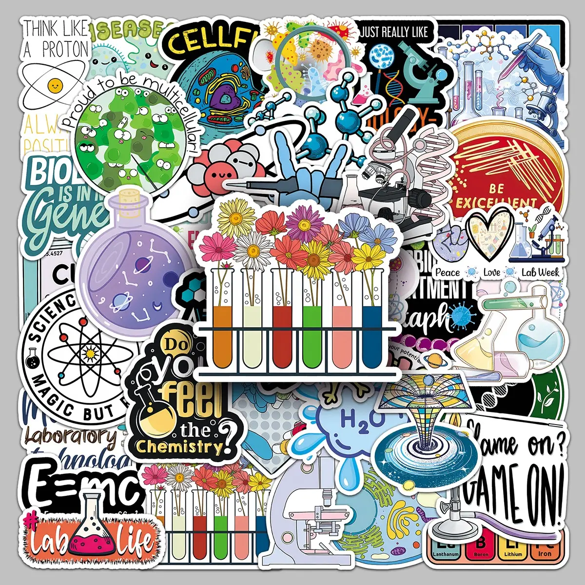 50pcs cartoon science elements creative aesthetic stickers Journal Stickers Pencil case notepad glass photo album desktop decorative stickers Scrapbook Accessory Cute Stickers