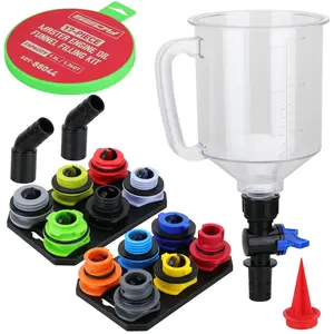 17-Piece Engine Oil Funnel Set, 1.36 qt Automotive Oil Funnel Kit with 12 Adapters, Elbow Fitting, Arrow Screen and Magnetic Storage Hooks Tray, Compatible with GM, Ford, BMW, Audi, Land Rover Etc Car Inspection Tools Car Diagnostic Tools