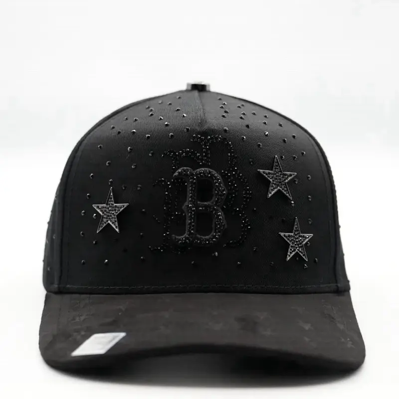 Hat BB’s All Black Stars Crystals Edition with Embellished B Logo and Star Accents