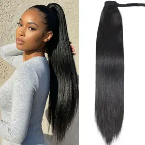【LIVE SALE】Nadula Hair Wrap around yaki straight ponytail Human Hair Extensions Natural Black Color Instant Sleek Ponytail