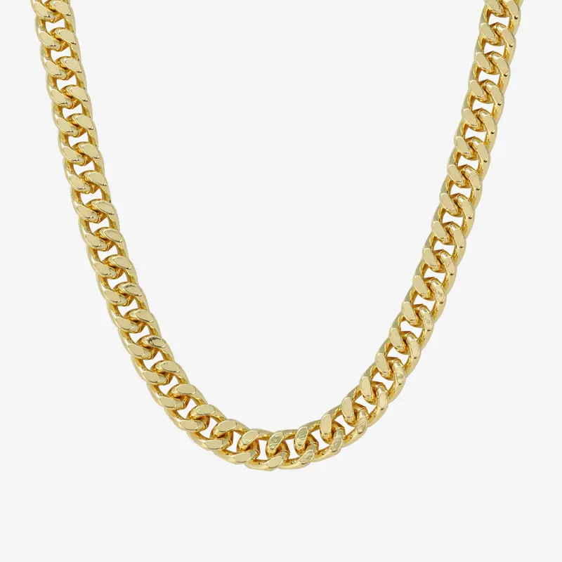 9mm Solid Cuban Chain Necklace – Silver / Gold Tone – Alloy with Coated Finish