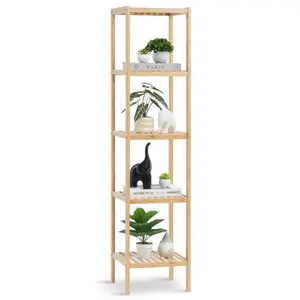 VEVOR 4-Tier Bamboo Ladder Shelf, Trapezoid Open Bookcase, Display Storage Rack Organizer, Freestanding Flower Plant Stand, Ladder Bookshelf Ideal for Bathroom, Bedroom, Office, Study, NaturalVEVOR Super Brand Day