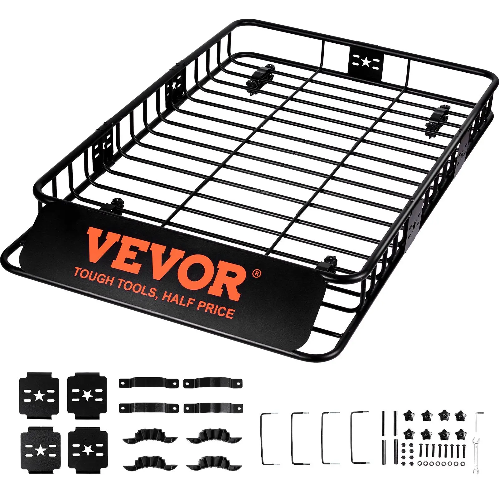 【DealsForYouDays】VEVOR Heavy-Duty Steel Roof Rack Cargo Basket, 64"x39"x6" Rooftop Cargo Carrier with Extension, 200 lbs Capacity Luggage Holder, Aerodynamic Fairing, Adjustable Sizes, Universal Car Accessories for SUV, Truck, Ideal for Travel, Camping