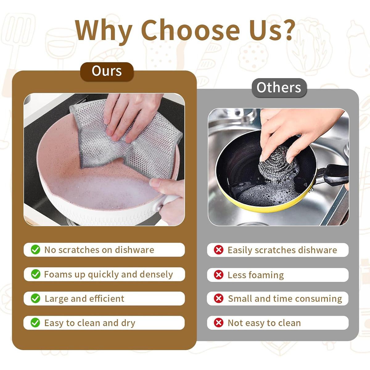 SSYERT 12 PCS Non Scratch Wire Dishcloth, Multipurpose Wire Dishwashing Rag for Wet and Dry,  Reusable Steel Scrubber for Kitchen Cleaning, Traditional