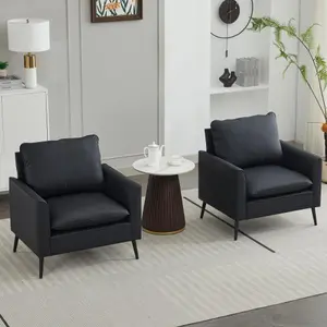 Cat Paw Leather Accent Chair Set of 2, Modern Upholstered Armchairs with Metal Legs, Comfy Single Sofa Chairs for Living Room Bedroom Office (Black)