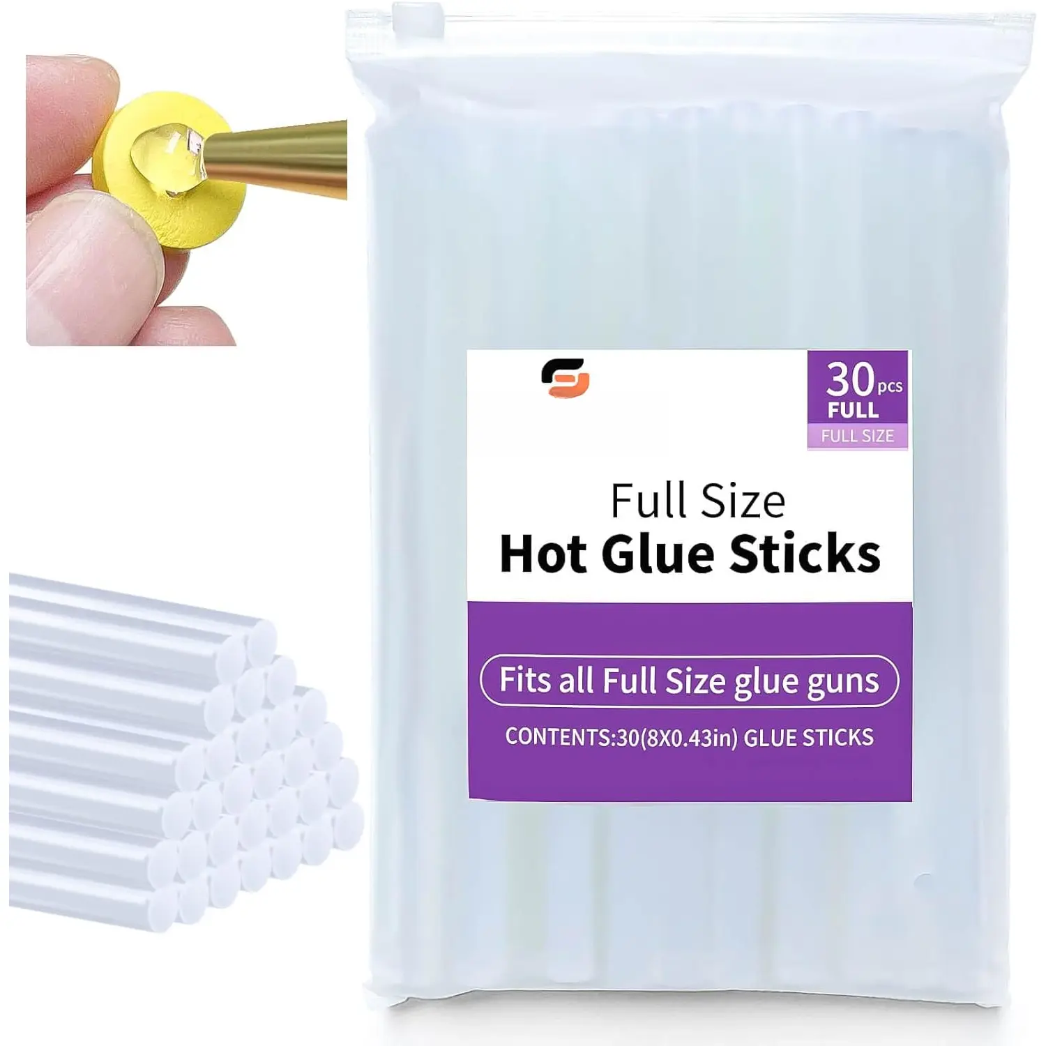 Full Size Hot Glue Sticks,(30 Pcs) 8" x 0.43"  Clear Glue Sticks  for Hot Glue ,Easily Create and Bond Crafts on ,Plastic,Glass,,Fabrics,,Jewellery.