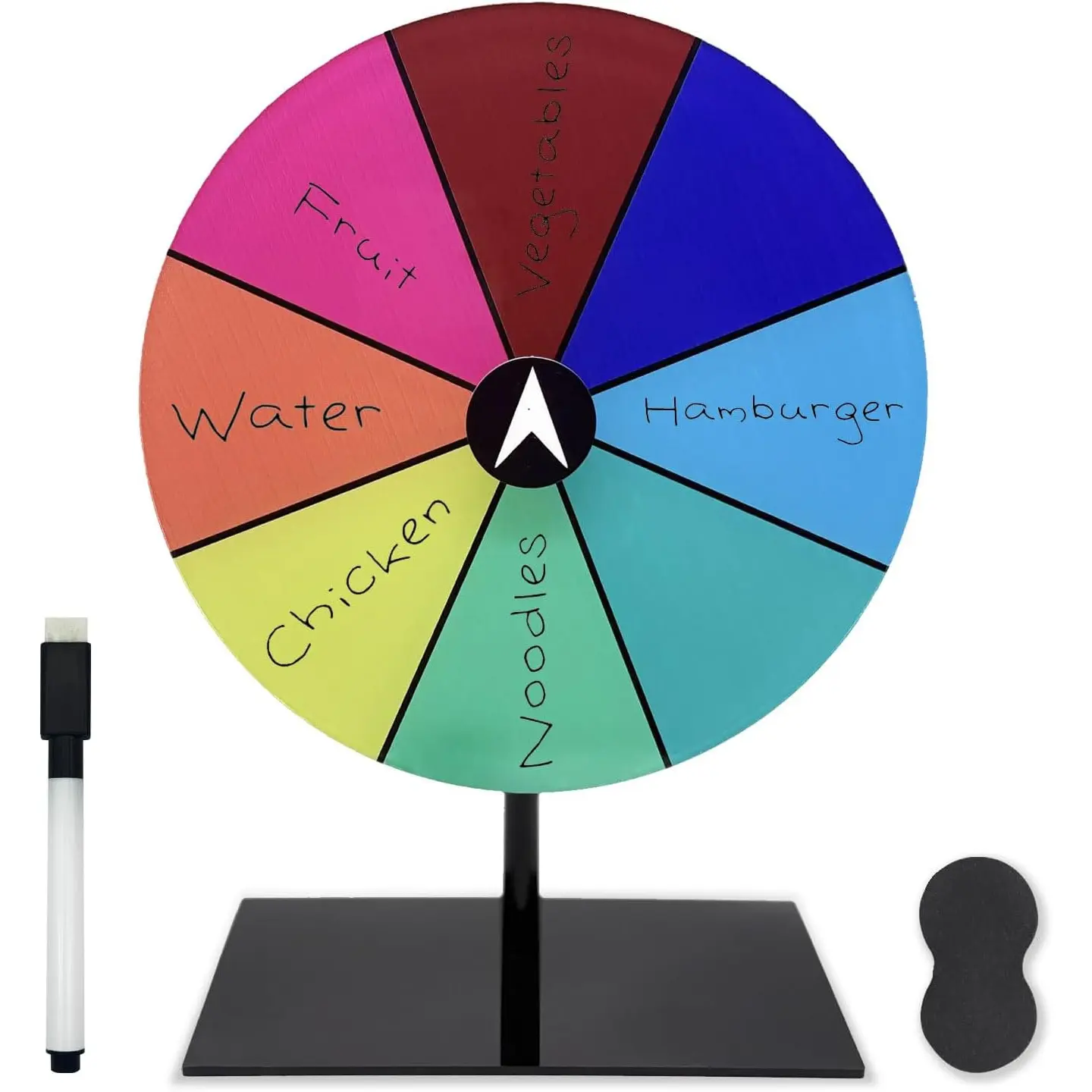 8-Inch Dry Erase Prize Wheel Spinner with Stand & Marker - Portable Dry Erase Set Prize Game for Ages 6–8, Home Parties, Trade Shows