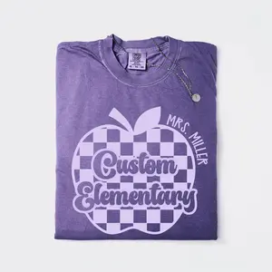 Women's Casual Cotton Fabric T-Shirt - Custom School Name, Personalized Elementary Grade Teacher Top, Short-Sleeve, Comfortable Fit Women's Apparel