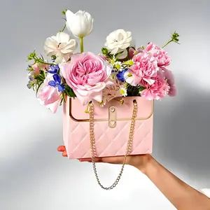 4-Piece Striped Gift Bag Set with Metal Bracelet, Gift Bouquet Box, Large Capacity for Weddings Birthdays Mother's Day Graduation Flower Bouquets