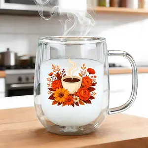 1PC Insulated Double-Walled High Borosilicate Reusable Glass Cup with Handle,large Capacity Clear Coffee Mug for Hot & Cold Beverages Drinks for Men Women,Perfect Birthday Gift,Travel-Friendly, kitchen Bar Settings,Home Office Water Cup, Stylish Drinkware