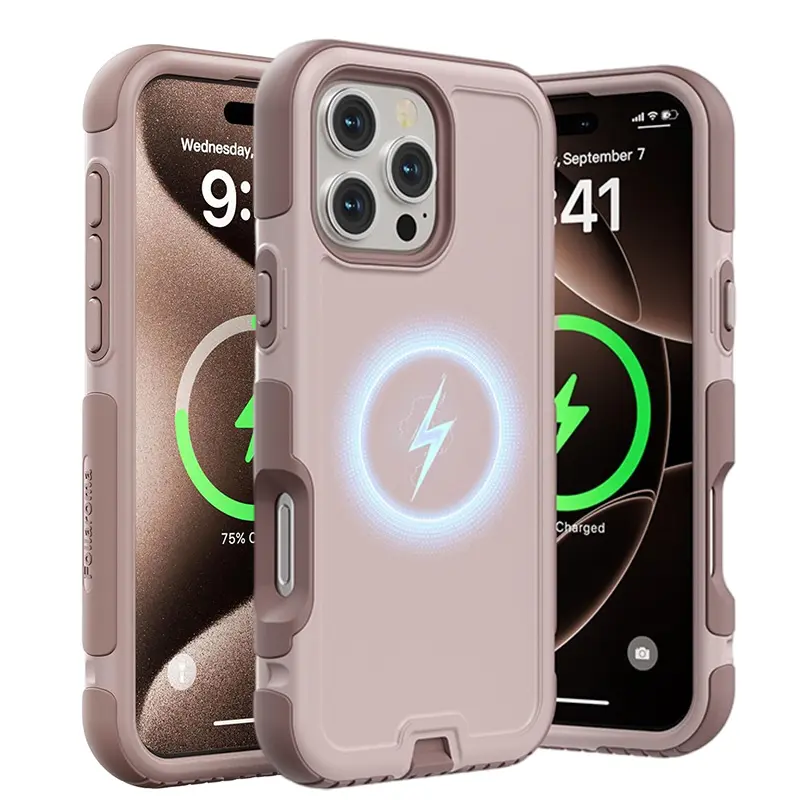 3-in-1 heavy-duty shockproof phone case compatible with iPhone 16, 15, 14, and 16 Pro Max series; three-layer all-around protection—sturdy and durable, drop-resistant and shockproof, with a polyester fiber lining; thickened three-layer MagSafe phone case.