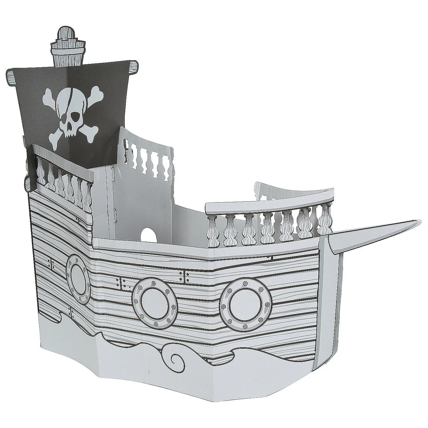 Kids' Cardboard Color-Your-Own Pirate Ship Indoor Playhouse - Large Arts & Crafts Kit for 6+ Years, Class Project, Gift, with Paint, Crayons, Customizable Design, Pretend Play, Easy Storage, 25in x 30.5in x 35in, Foldable