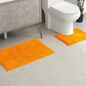 2 Piece Non-Slip Bath Mat Set, Washable Chenille Bathroom Rugs, High Absorbency U-Shaped Toilet Contour Mat, Stylish and Contemporary Design
