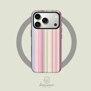 Soft and vibrant colorful striped pattern, this durable 2-in-1 protective case is MagSafe compatible and works with iPhone 17/16/15/14/13/12/11 Pro Max/Plus/Pro/. A simple and stylish phone case.
