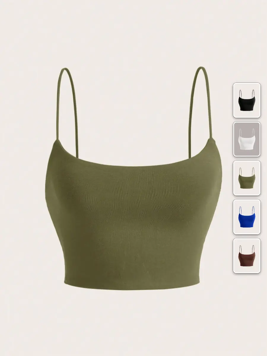 Crop Cami Top Solid White Slim Fit Basic Summer Outfit Everyday Wear