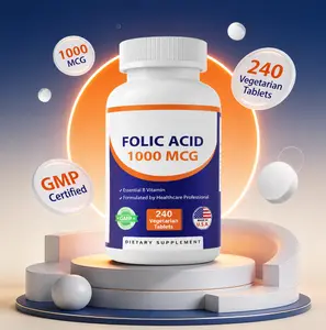 Folic Acid 1000 mcg (1 mg) - 240 Vegetarian Tablets - 1667 mcg DFE - Vitamin B9 Healthcare Dietary Supplement