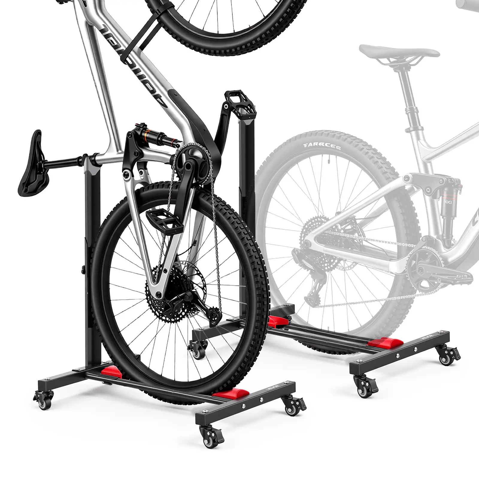 【summerfinds】VEVOR Bike Stand 2 Pack, Freestanding Vertical & Horizontal Bike Storage Rack, with Lockable Casters, Height Adjustable Carbon Steel Upright Garage Bicycle Floor Stand, for 20-29 in Wheels, Black, Accessories For Bicycle, Bicycle Rim