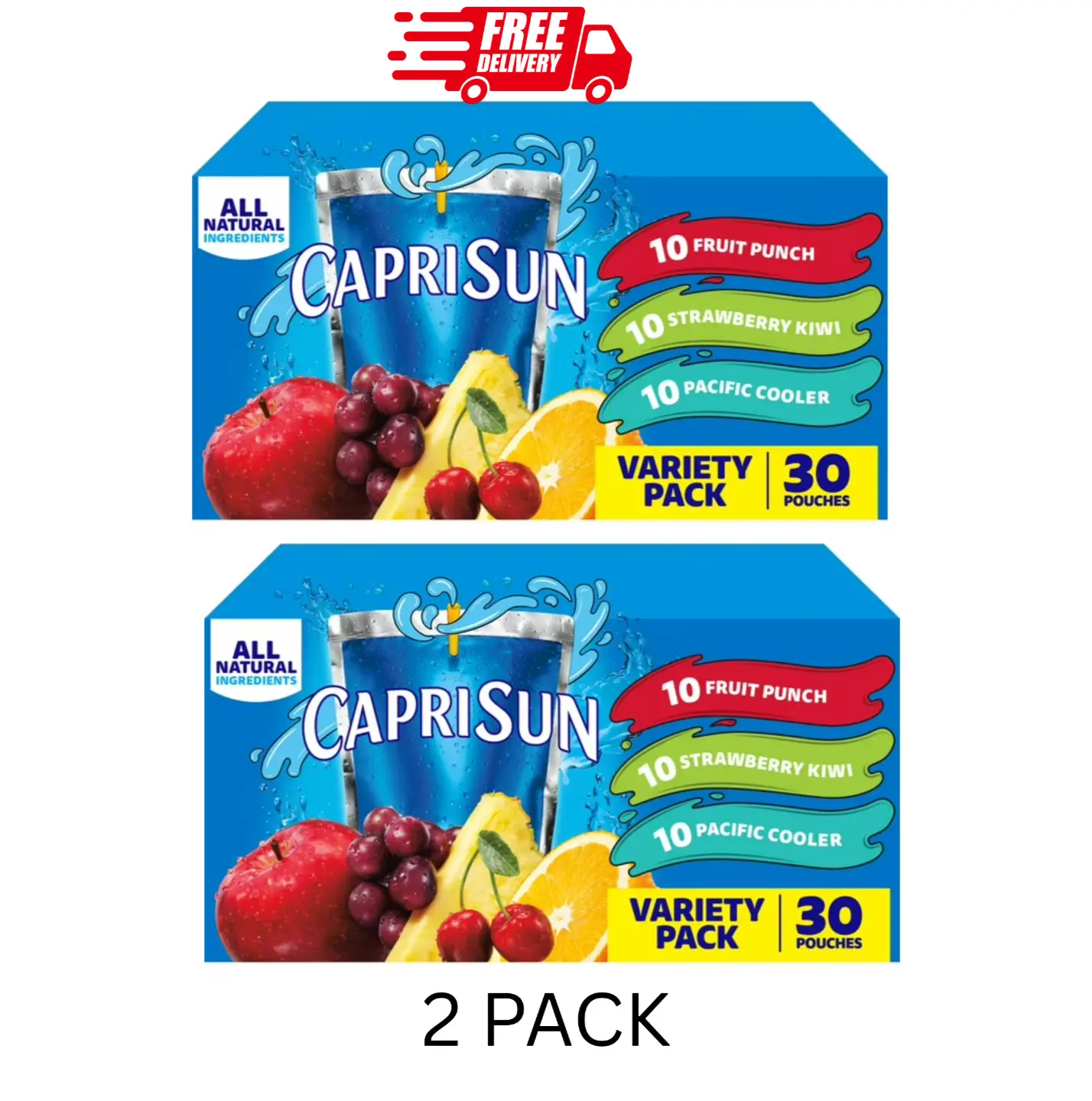 Capri Sun Fruit Punch, Strawberry Kiwi & Pacific Cooler Juice 30 ct Box, 6 fl oz