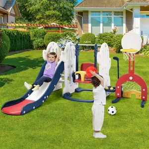 🏀 7-in-1 Toddler Slide & Swing Set – Indoor/Outdoor Kids Playground with Adjustable Swing, Climber, Basketball Hoop, Ring Toss, Soccer & Golf – Safe HDPE, Easy Assembly for Ages 1-8! ✨