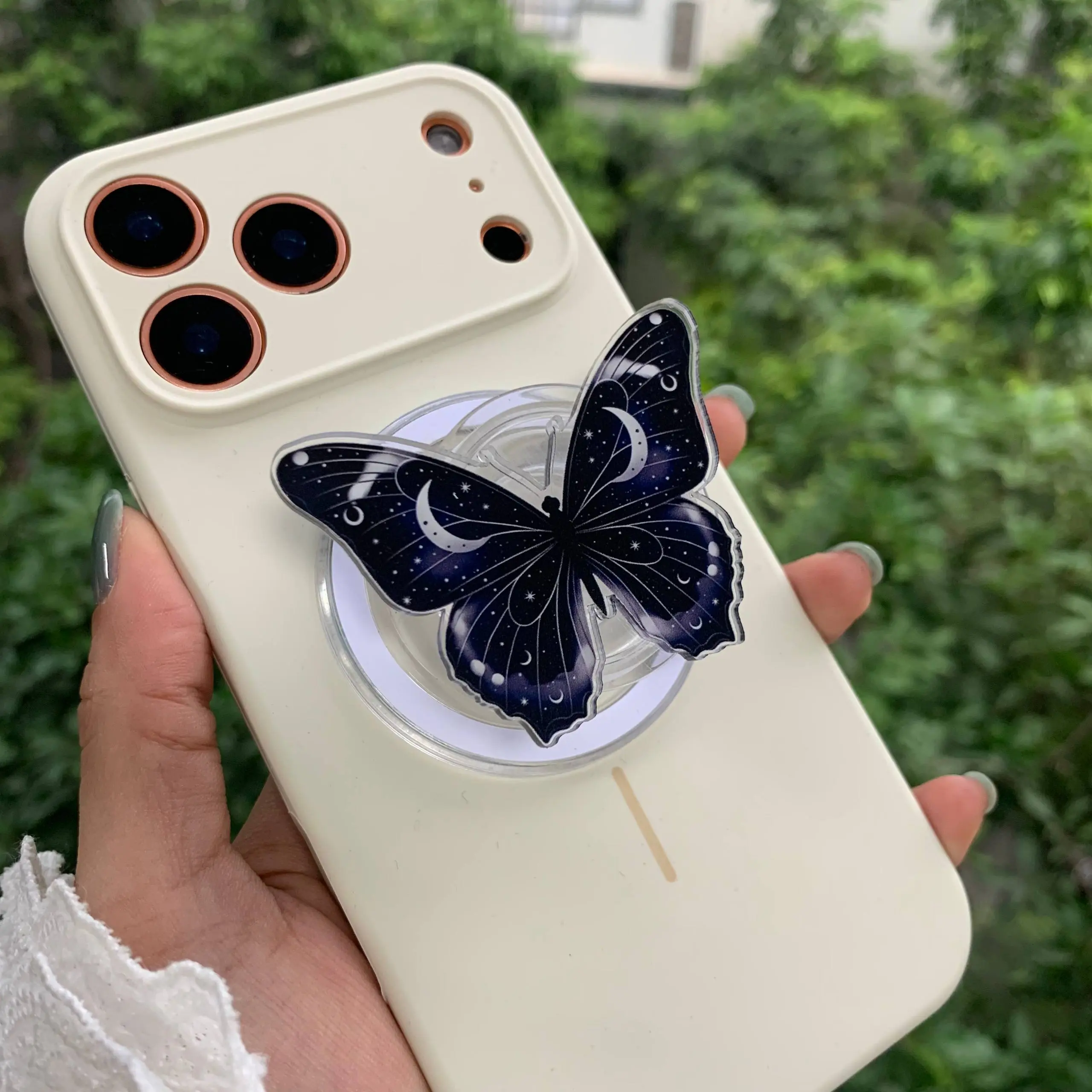 Aesthetic Celestial Butterfly Phone Grip | Dark Moon Star Phone Stand | Trendy Magical Insect Accessory for Smartphones & Unique Gift