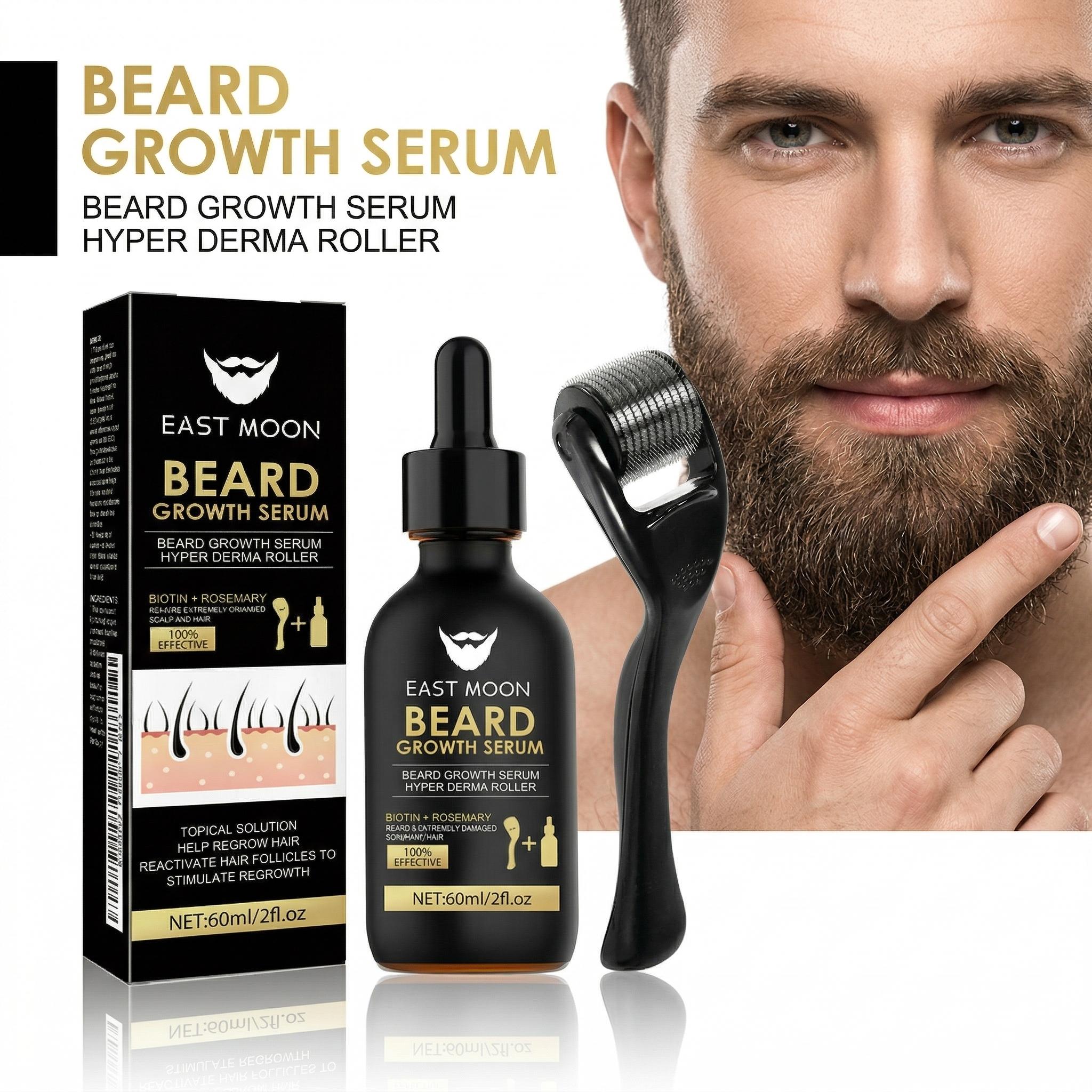 Beard Oil for Men，Beard Growth Essence And Roller Sets, Rich in Biotin & Collagen,Beard Care Nutrient Oil, Making Beards Thicker And Shinier, Men's Daily Beard Care Products And Tools，Nourishing Beard Oil for Men’s Daily Care