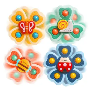 Suction Cup Spinner Toy, 1 Set Cartoon Insect & Flower Design Spinning Toy, Sensory Early Learning Bathtub Toy, Dining Chairs Toy