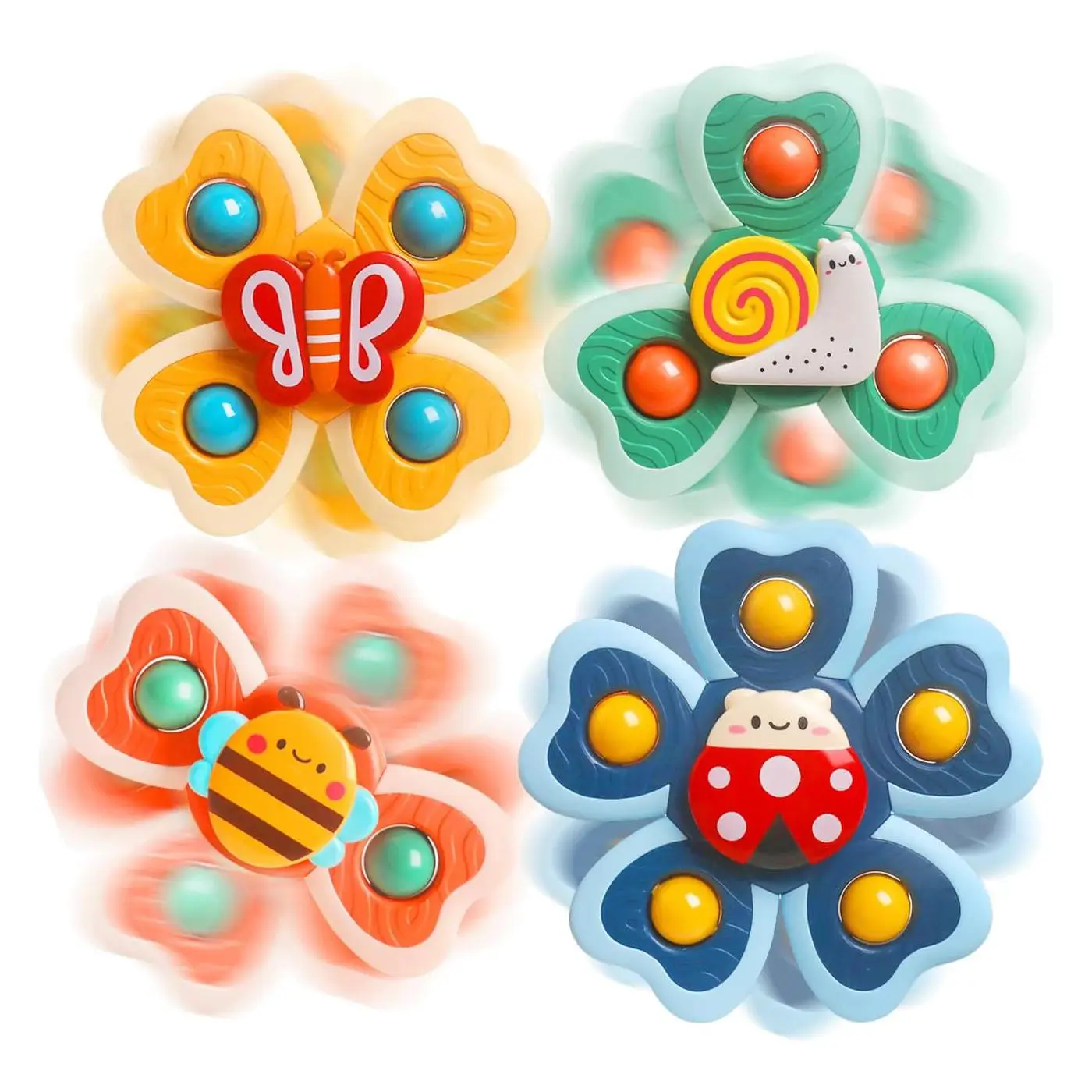 Suction Cup Spinner Toy, 1 Set Cartoon Insect & Flower Design Spinning Toy, Sensory Early Learning Bathtub Toy, Dining Chairs Toy