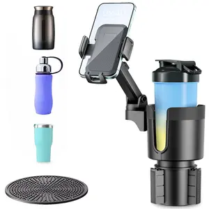 2 in 1 Car Cup Phone Holder Expander For Car, Telescopic Car Cup Holder Mobile Cell Phone Mount Bracket, 360° Adjustable Cell Phone Stand with Large Drinks Water Expand Holder, Universal For iPhone Samsung Smartphone Accessories