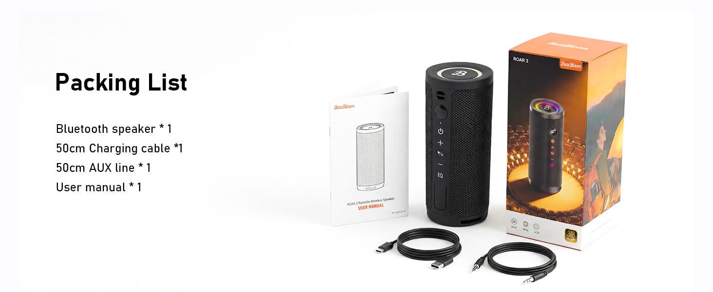 [Back to Shcool] BassBloom Roar 3 Portable Bluetooth Speaker,20W Handy Powerful Audio Sound with Bass,IPX6 Waterproof,24H Playtime, Bluetooth 5.4,RGB Lights, Clarity and Bass Speakers, Wireless Smartphone TWS Pairing, Compact Outdoor for Camping, Beach