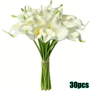 【Spring Deal】30PCS Artificial White Calla Lily Flowers, 13.5'' Faux Calla Lilies with Green Stems for Wedding, Party, Home & Holiday Decoration