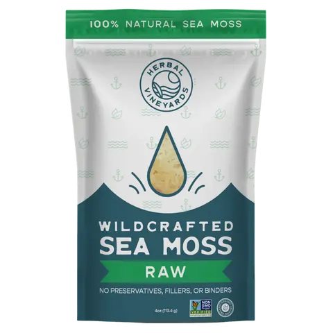 Herbal Vineyards Raw Wildcrafted Sun-Dried Sea Moss Bag (1.4 oz, 4 oz) - Saint Lucia-Sourced Dietary Natural Lifestyle Supplement, Non-GMO, Plant-Based Fit, Sugar-Free, Gluten-Free, Vegan, Iodine & Mineral-Rich, All Ages Wellness Boost, Store Dry