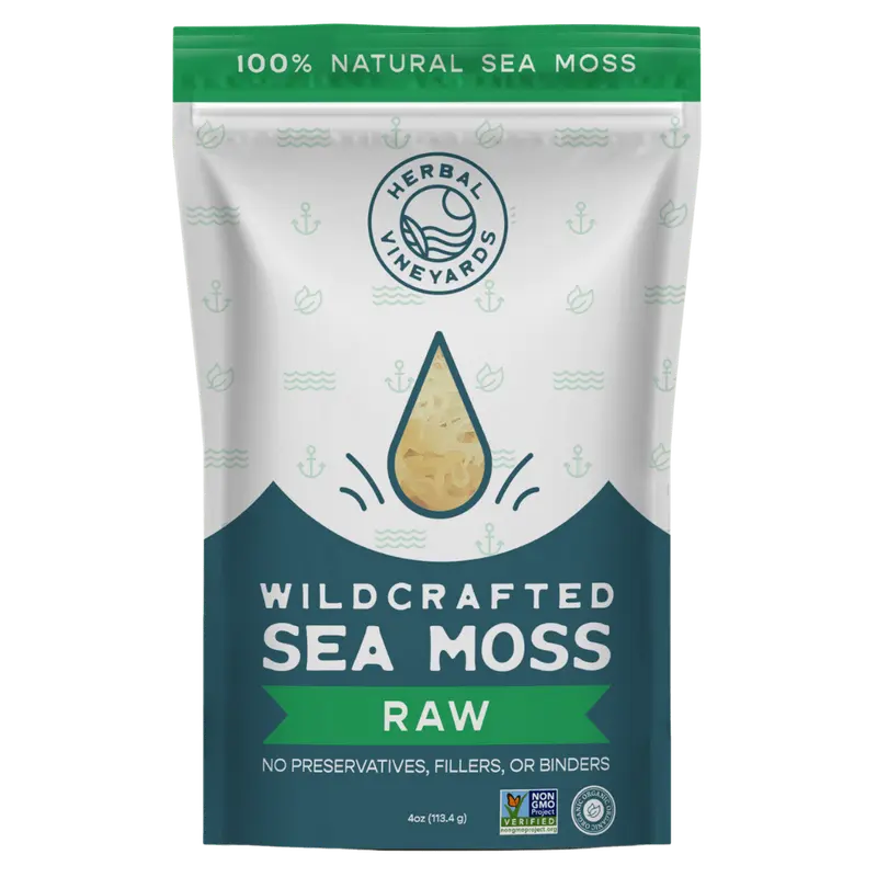 Herbal Vineyards Raw Wildcrafted Sun-Dried Sea Moss Bag (1.4 oz, 4 oz) - Saint Lucia-Sourced Dietary Natural Lifestyle Supplement, Non-GMO, Plant-Based Fit, Sugar-Free, Gluten-Free, Vegan, Iodine & Mineral-Rich, All Ages Wellness Boost, Store Dry