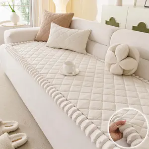 Thick Plush Quilted Sofa Cover, 1 Count Soft Padded Cozy Sofa Cushion Cover, Solid Color Non Slip Sofa Protector for Sectional Couch