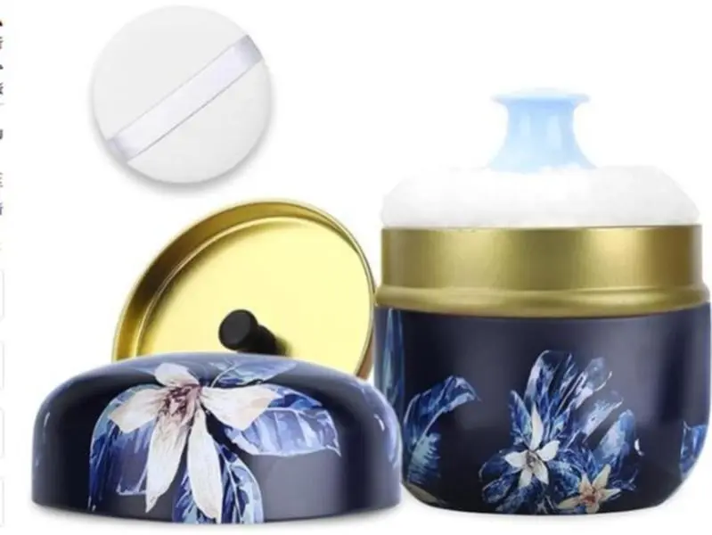Portable Body Powder Container with Large Fluffy Puff – Refillable Empty Dusting Powder Case Box with Lid for Bath, Body & Home (Dark Night Style)