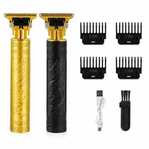Dragon Engraved Cordless Hair Trimmer, USB Rechargeable Zero Gapped Barber Clippers for Men with 4 Guide Combs