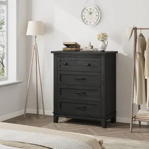 Garvee 4 Dresser for Bedroom, 34.8 in Tall Vertical Drawer Dresser with Large Storage, Freestanding Wooden Closet Chest for Bedroom, Living Room, Black