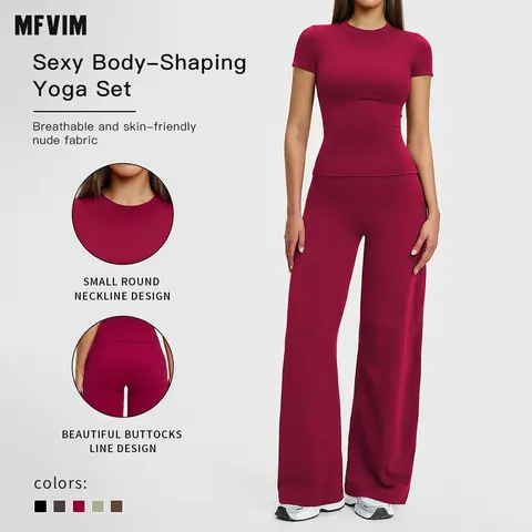 MFVIM Women's 2-Piece Solid Color Sport Activewear Tracksuit Set - Casual, Comfortable, Breathable Top & High Waist Leggings for Yoga, Travel, All-Season Sports Use, Tracksuit Sets
