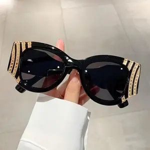 Unisex Oversized Cat-Eye Glasses  | Vintage Punk Metallic Accents | Two-Tone Brown-Black Mirrored Flat Lenses + Cleaning Cloth