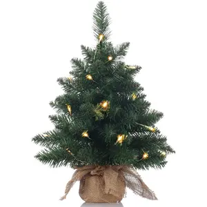 Pre-Lit Artificial Mini Christmas Tree,20 inch Small Pine Xmas Tree with 40 LED Lights,70 Branch Tips, Operated Tabletop Christmas Tree Burlap Base-(50cm)