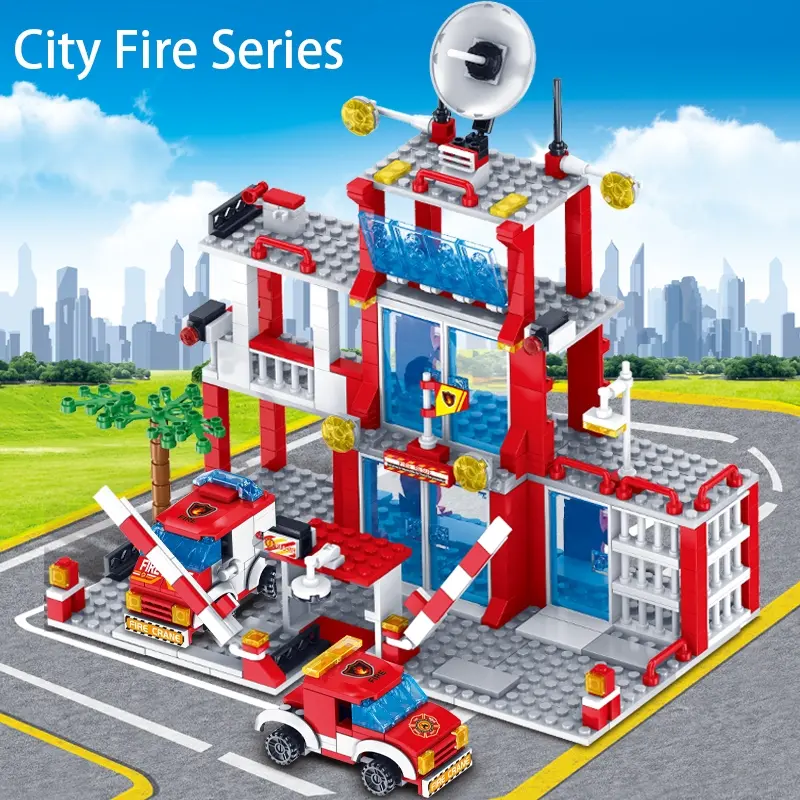City Fire Series Building Blocks, City Fire Station, Fire Headquarters, Patrol Car, Police Car, High Difficulty Assembly, Desk Decor, Building Sets