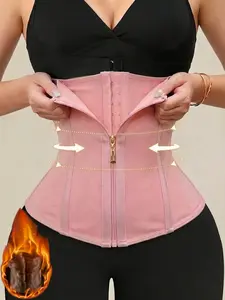 1 Count Women's Solid Color Waist Trainer Belt with Zipper & Adjustable Hook Closure, Fajas, Shapewear, Sexy Tight-Fitting Corset, Comfortable Body Shaper Girdle, Tummy Control Waist Cincher for Workout & Daily Wear