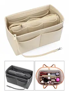Single Wool Felt Inner Bag Cosmetic Storage Organizer, Zipper Organizer, Washable Bathroom Essentials, Divided Compartment Design, Ideal for Makeup & Toiletries